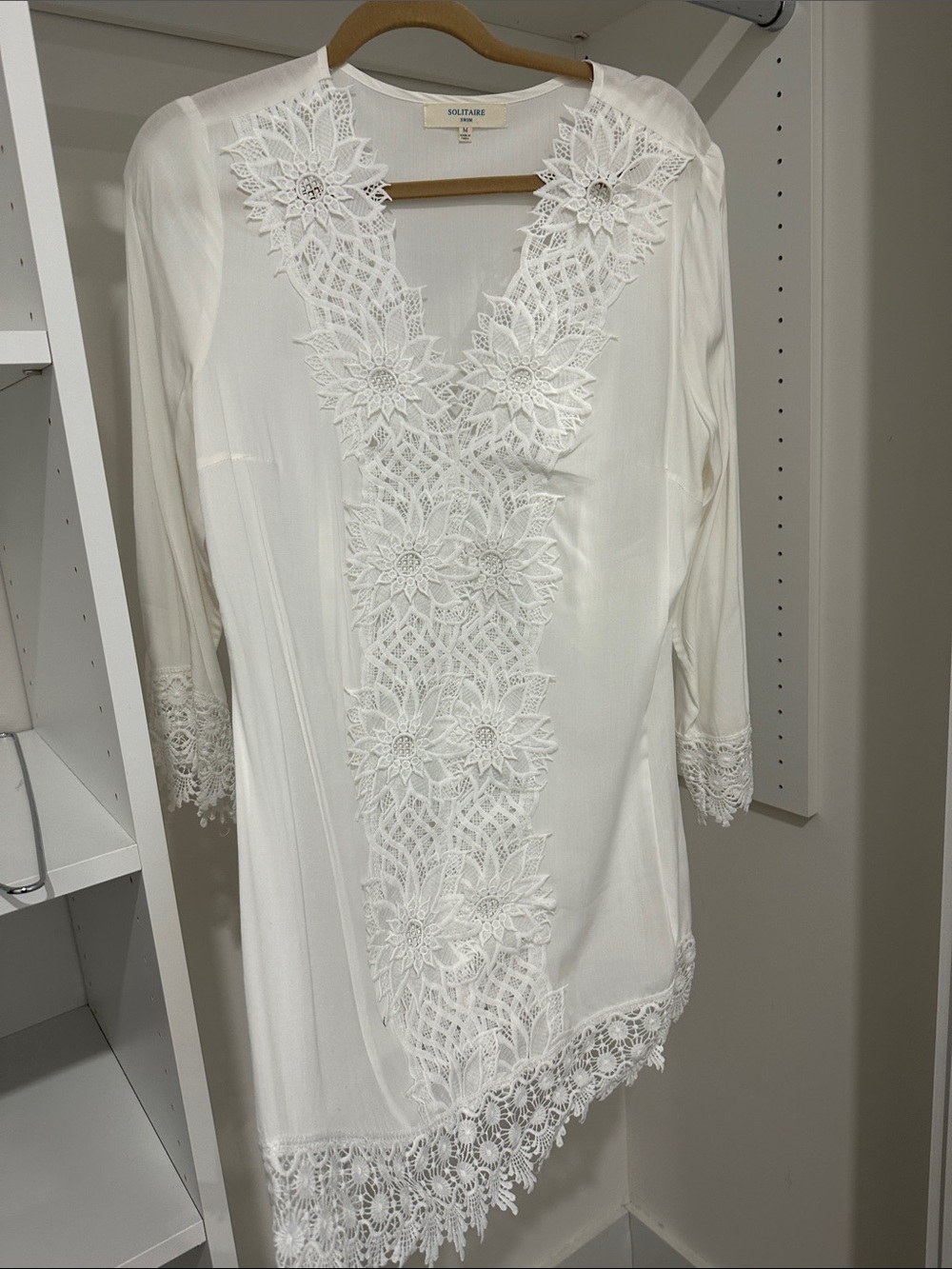 Solitaire White Crochet-Trim Swim Cover